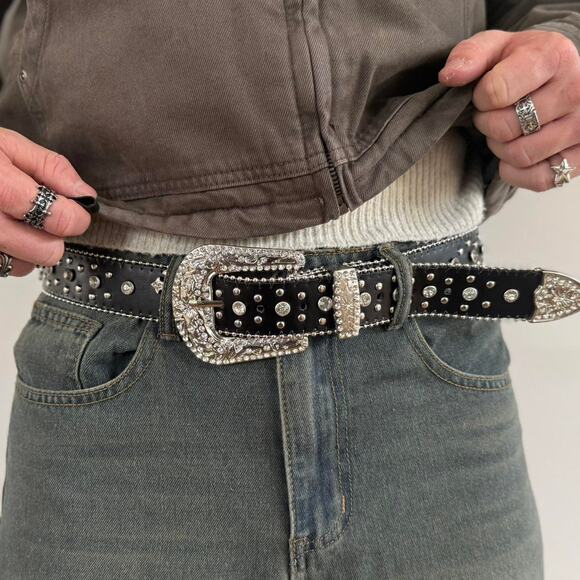 Grunge Goth Cross Gemstone Belt – Black Silver Unisex Style, Brand New - Picture 6 of 12
